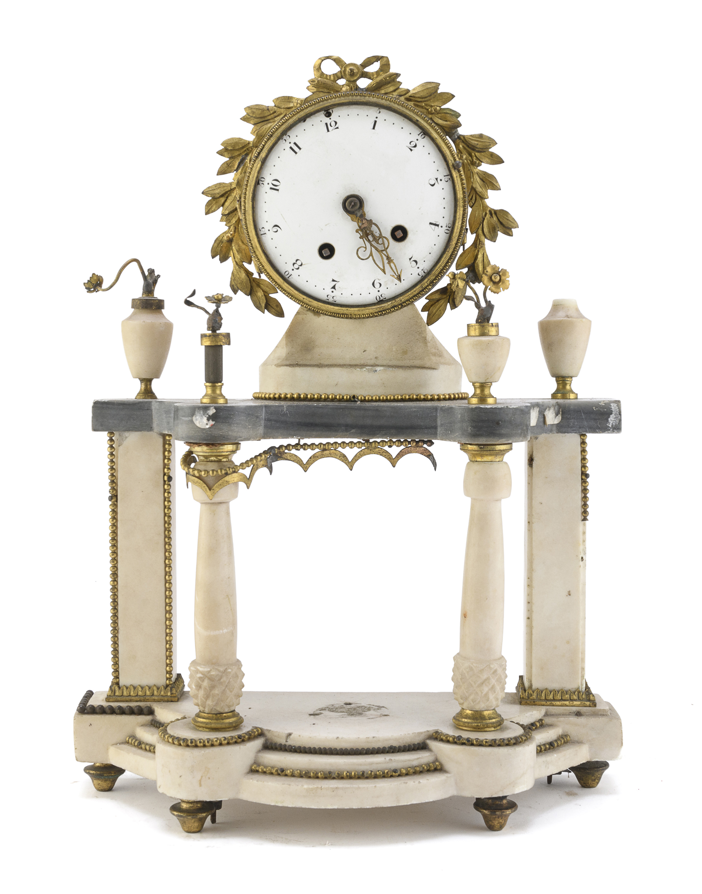 FIREPLACE CLOCK IN WHITE MARBLE FRANCE EARLY 19th CENTURY