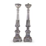 PAIR OF SILVERED WOOD CANDLESTICKS 18TH CENTURY
