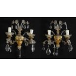PAIR OF WOOD METAL AND GLASS WALL LAMPS LATE 19TH CENTURY