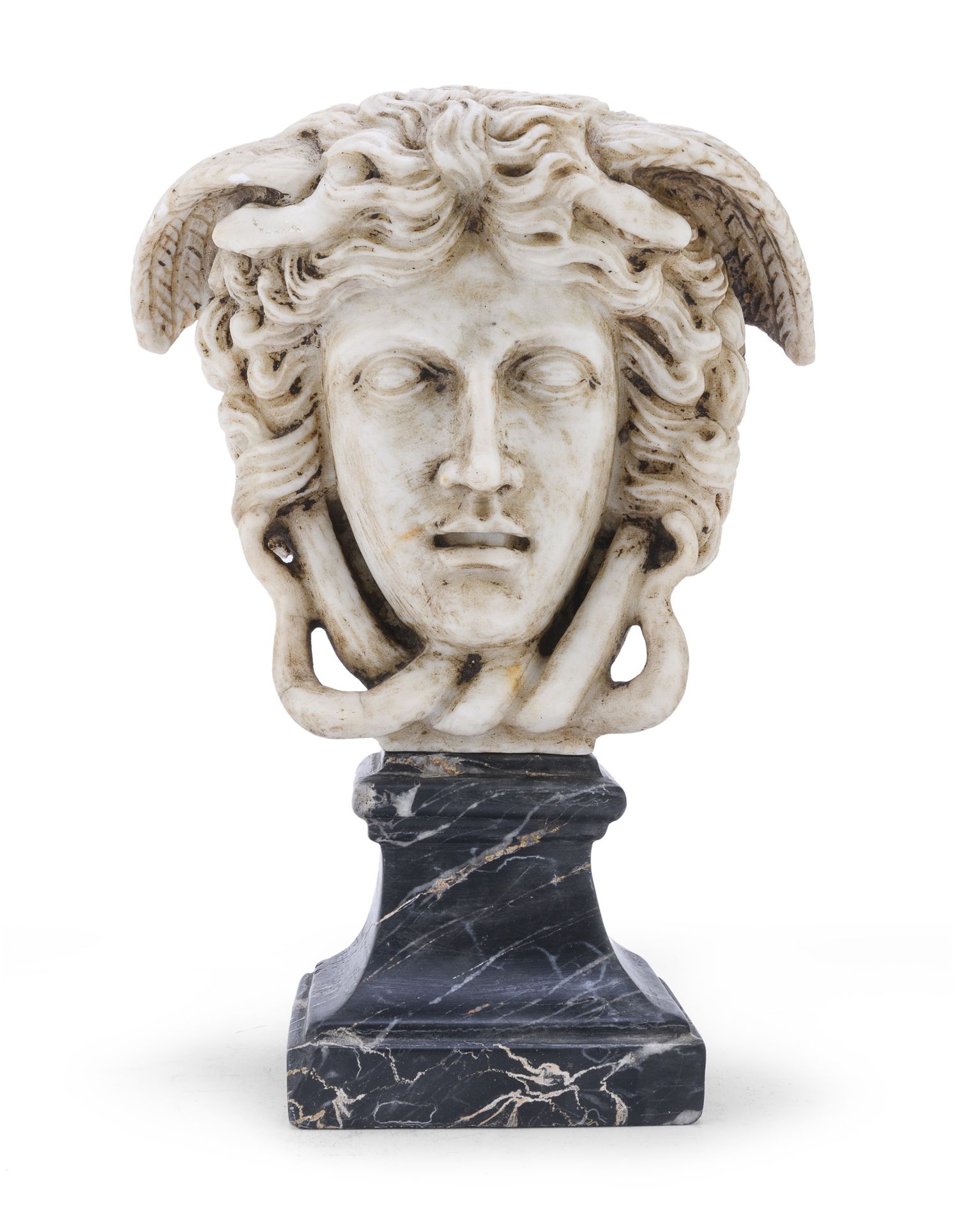 HEAD OF MEDUSA IN WHITE MARBLE LATE 19TH CENTURY