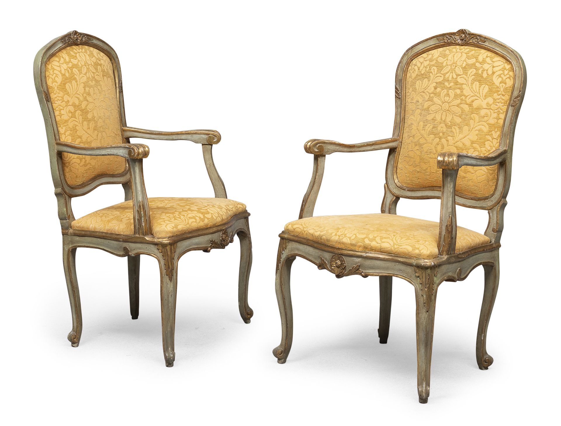 PAIR OF GREEN LACQUER ARMCHAIRS ROME 18th CENTURY