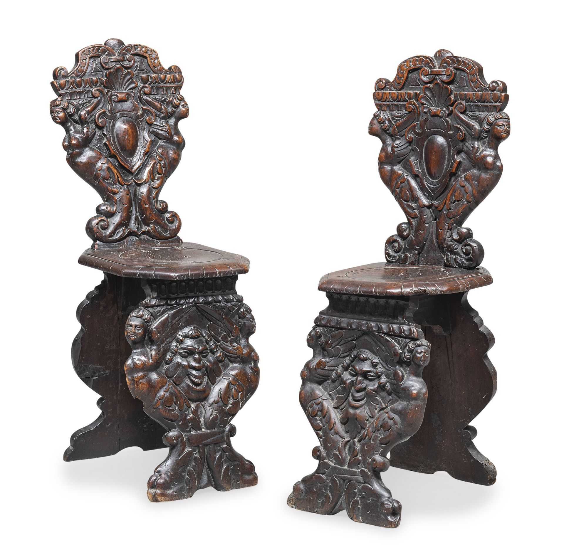 PAIR OF WALNUT CHAIRS CENTRAL ITALY 16TH CENTURY