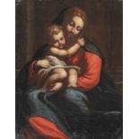 OIL PAINTING OF MADONNA AND CHILD AFTER CORREGGIO 17TH CENTURY