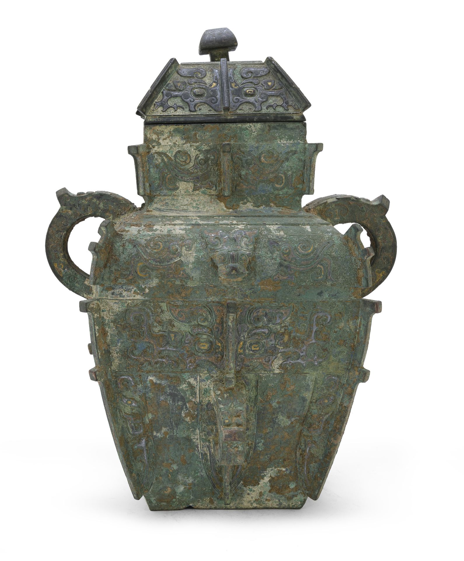 A VERY RARE AND IMPORTANT BRONZE RITUAL WINE VESSEL CHINA 13TH-14TH CENTURY - Image 3 of 7