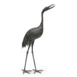 A BRONZE FIGURE OF A CRANE JAPAN EALRY 20TH CENTURY. SIGNED YOSHIDA.