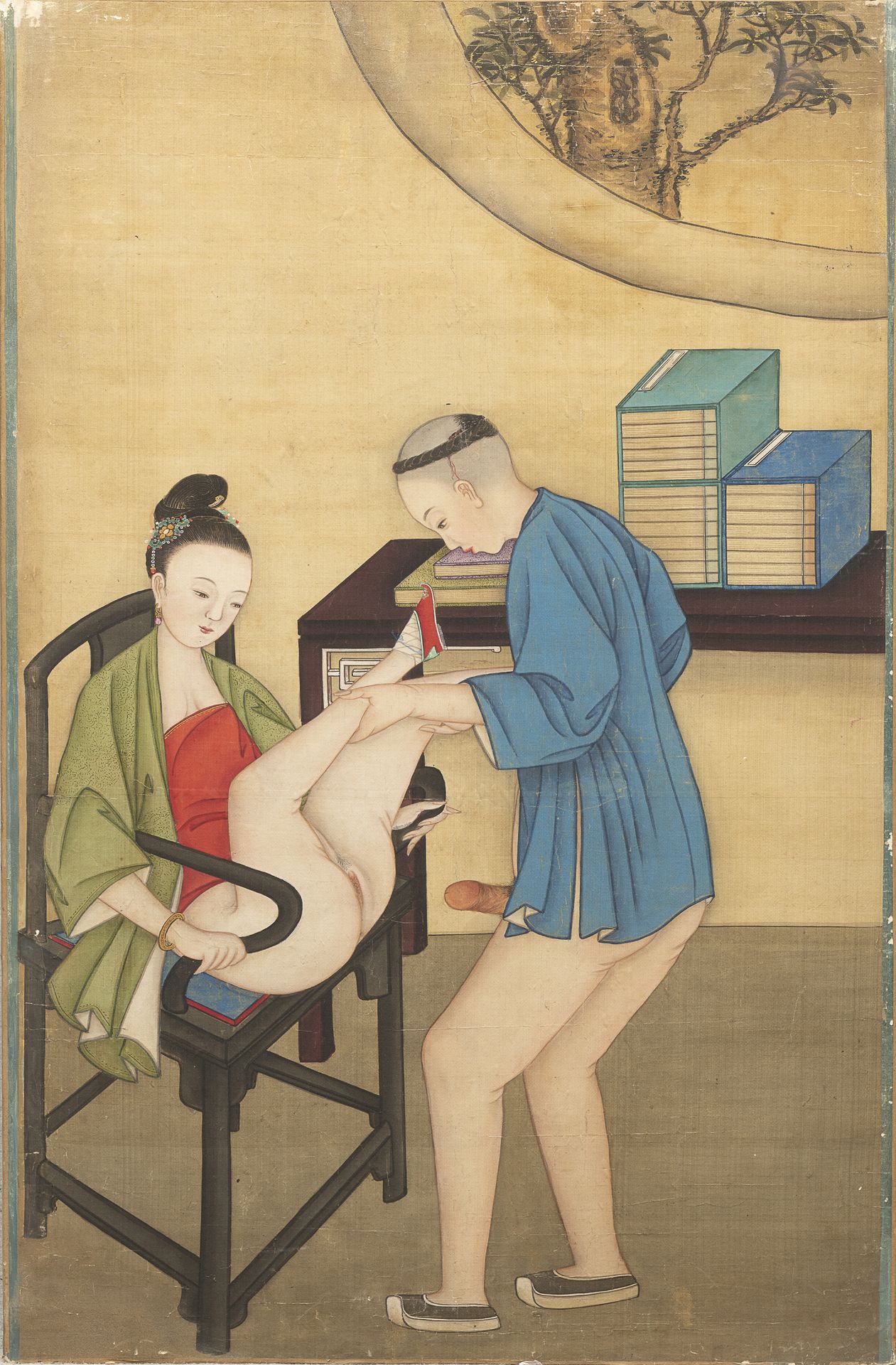 CHINESE SCHOOL END 19TH CENTURY. EROTIC SCENES. A PAIR OF MIXED MEDIA O PAPER - Image 2 of 2