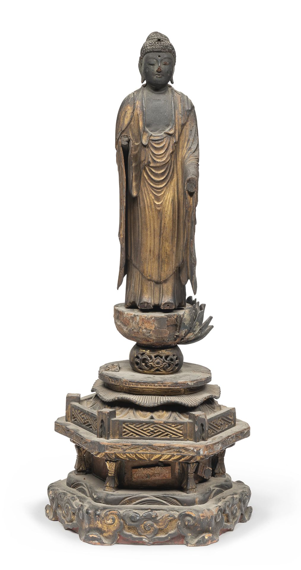 A LACQUER AND GILT WOOD SCULPTURE OF AMIDA NYORAI JAPAN EDO PERIOD 18TH CENTURY