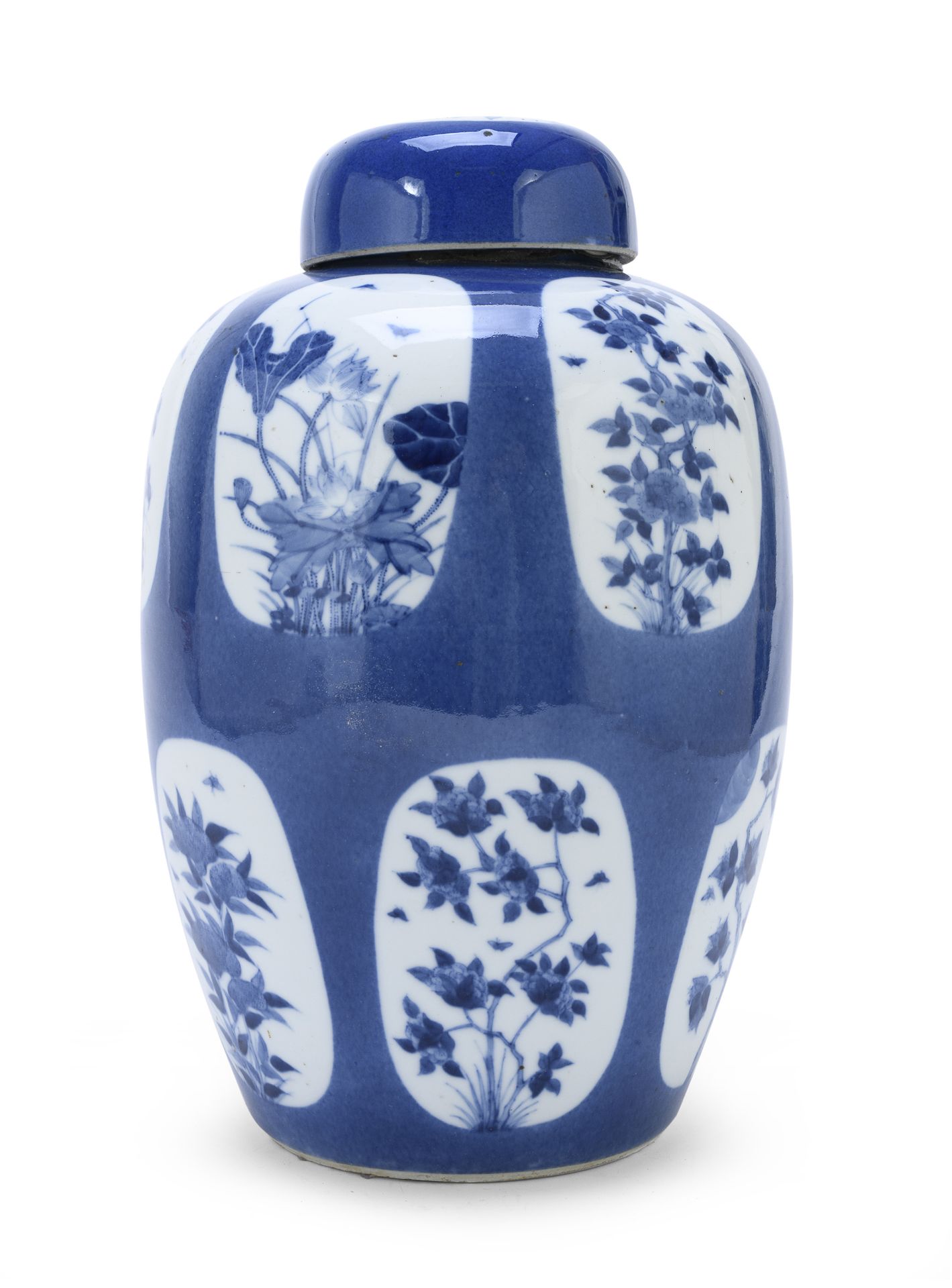 A BLUE AND WHITE PORCELAIN LIDDED POTICHE CHINA 19TH CENTURY