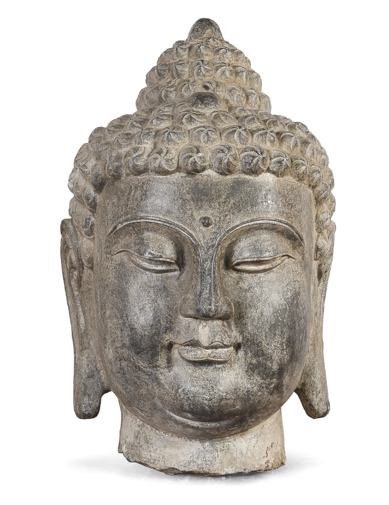 A BIG STONE HEAD OF BUDDHA CHINA 20TH CENTURY