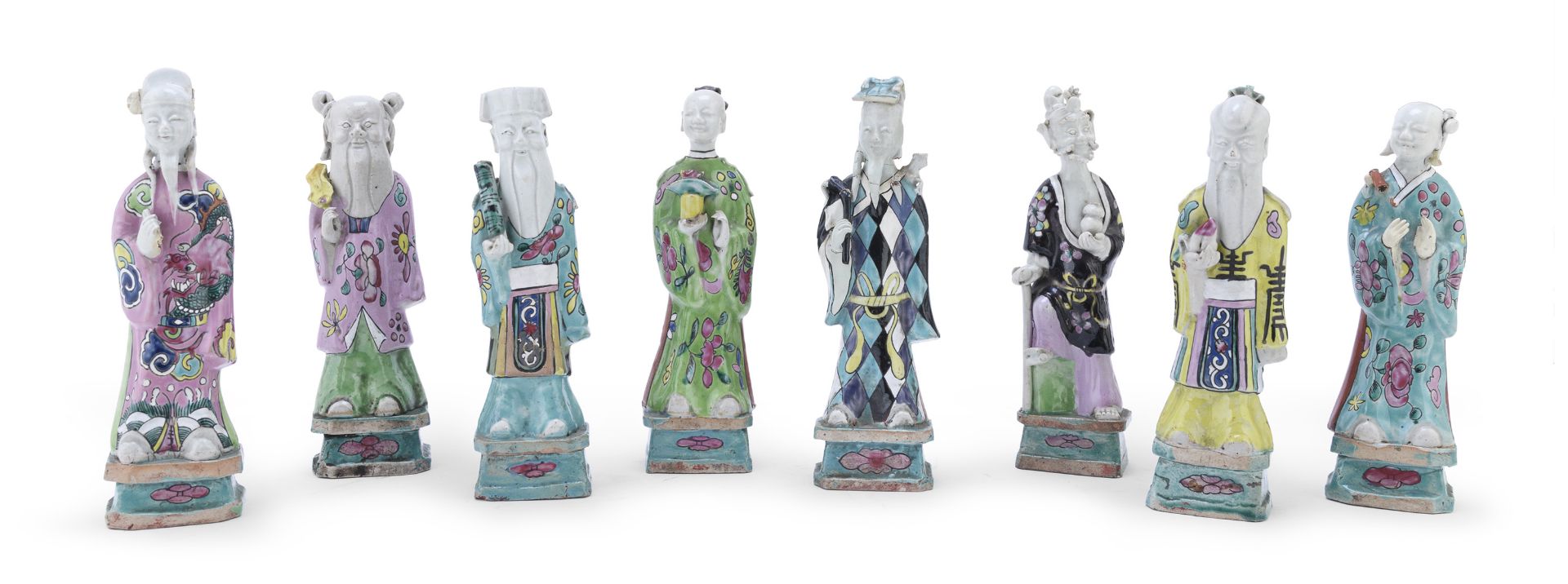 EIGHT POLYCHROME PORCELAIN FIGURES OF THE DAOIST IMMORTALS CHINA LATE 18TH, EARLY 19TH CENTURY