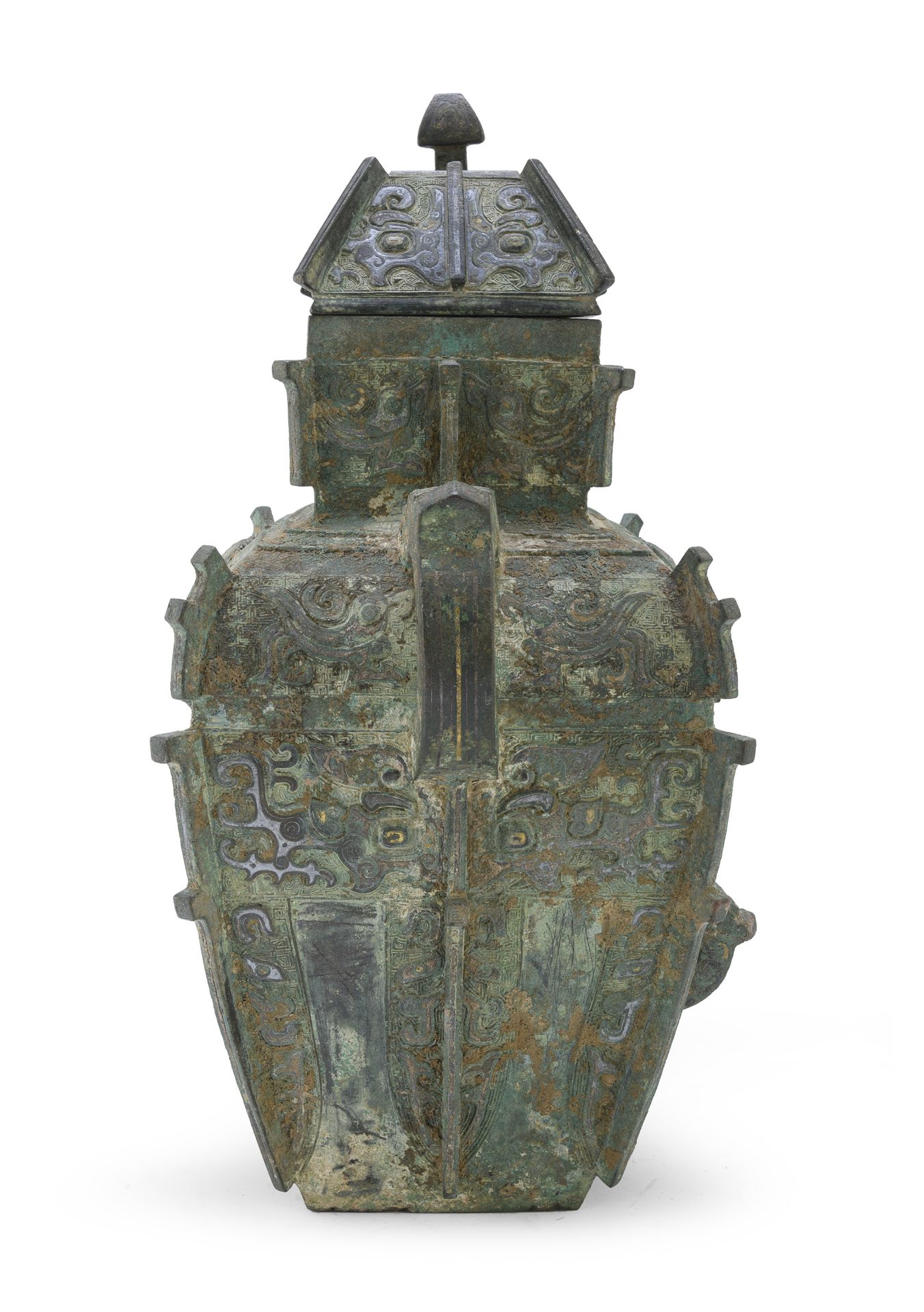 A VERY RARE AND IMPORTANT BRONZE RITUAL WINE VESSEL CHINA 13TH-14TH CENTURY - Image 2 of 7