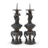 A PAIR OF BRONZE CANDLESTICKS JAPAN LATE 19TH CENTURY
