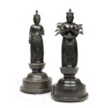 A RARE PAIR OF BRONZE SCULPTURES DEPICTING JUICHIMEN KANNON AND SHO KANNON JAPAN DATED 1709