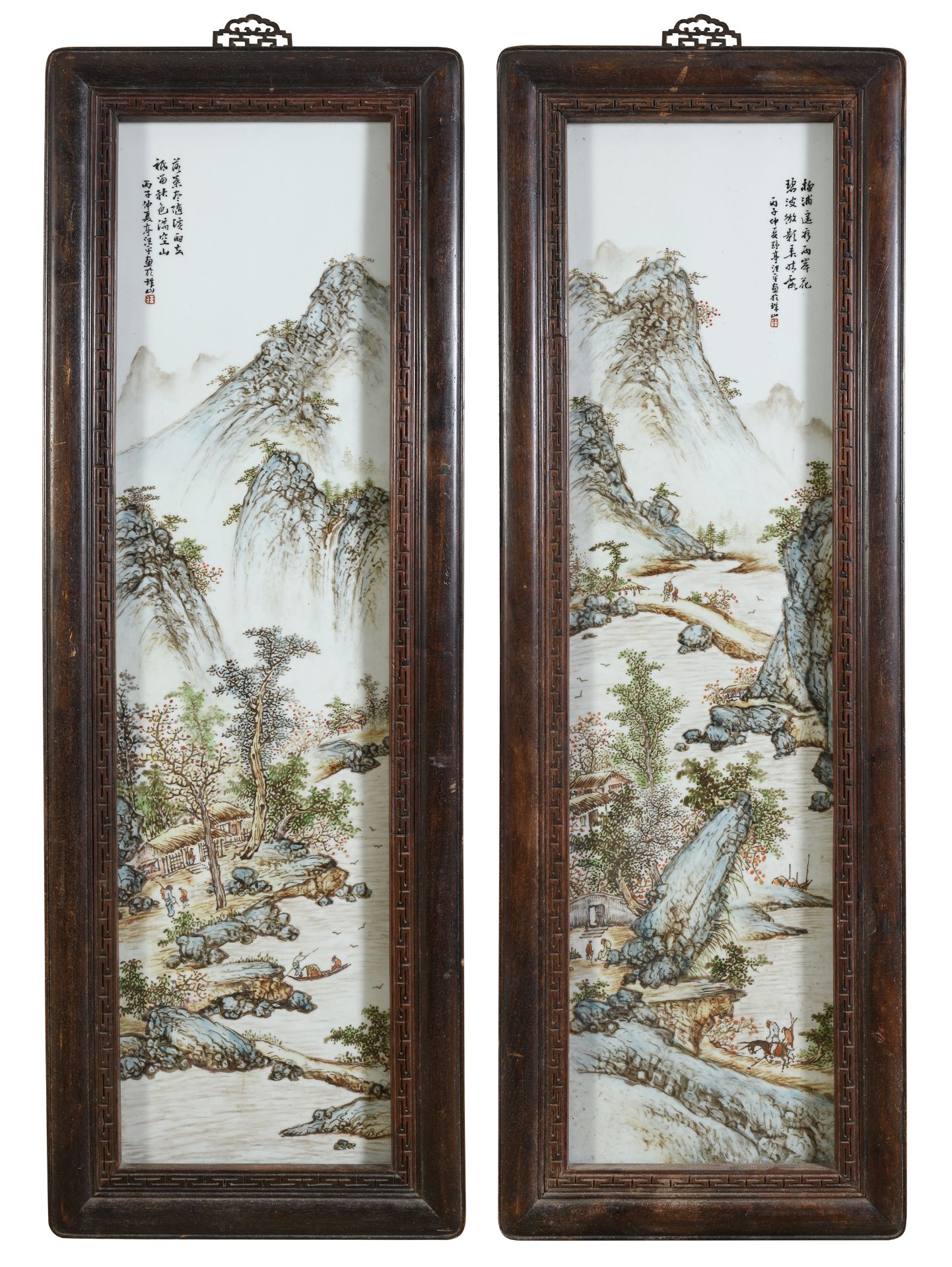 A PAIR OF POLYCHROME-PAINTED PORCELAIN TILES CHINA FIRST HALF 20TH CENTURY