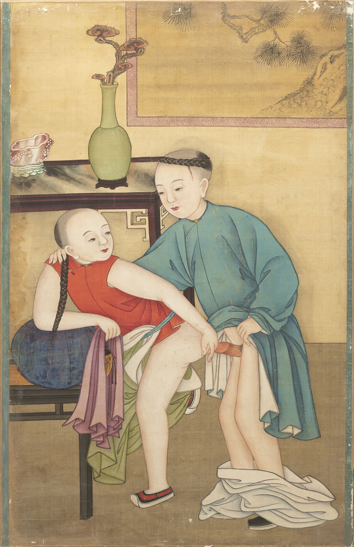 CHINESE SCHOOL END 19TH CENTURY. EROTIC SCENES. A PAIR OF MIXED MEDIA O PAPER