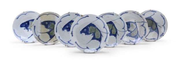 A SET OF SEVEN BLUE AND WHITE PORCELAIN DISHES CHINA LATE 19TH EARLY 20TH CENTURY
