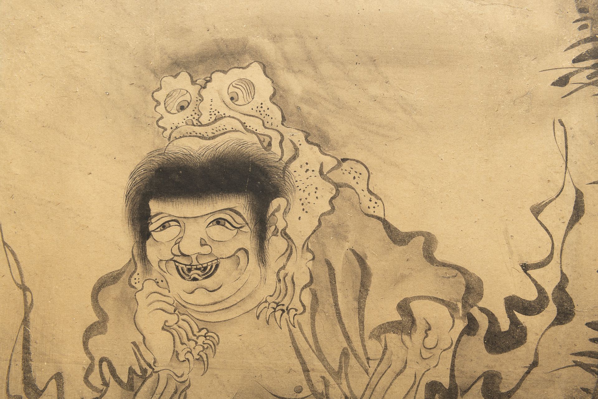 A SIX-PANEL FOLDING SCREEN (BYOBU) WITH INK-ON- PAPER DEPICTIONG OF RAKAN JAPAN 18TH CENTURY - Bild 3 aus 4