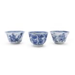 THREE BLUE AND WHITE PORCELAIN CUPS CHINA LATE 19THEARLY 20TH CENTURY