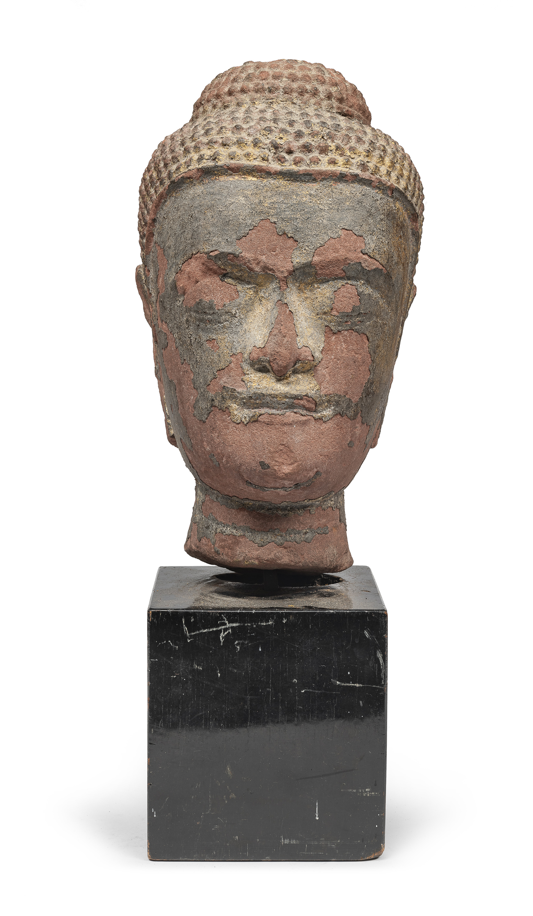 A RARE RED SANDSTONE HEAD OF BUDDHA THAILAND 17TH CENTURY