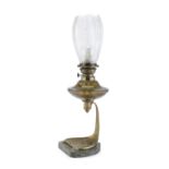 BRONZE AND GLASS OIL LAMP EARLY 20TH CENTURY