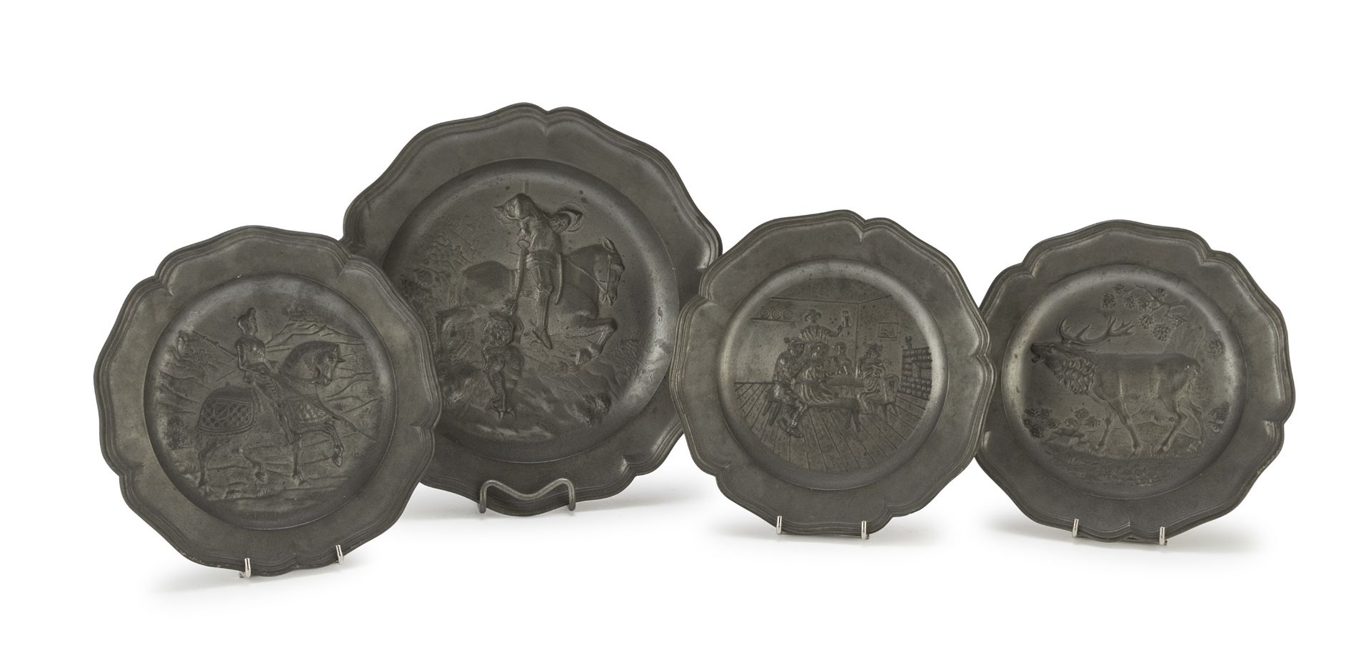 FOUR PEWTER PLATES 20th CENTURY