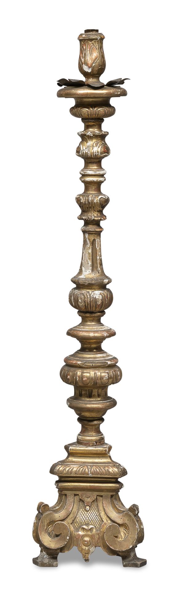 FLOOR CANDLESTICK IN GILTWOOD PROBABLY VENICE 18TH CENTURY