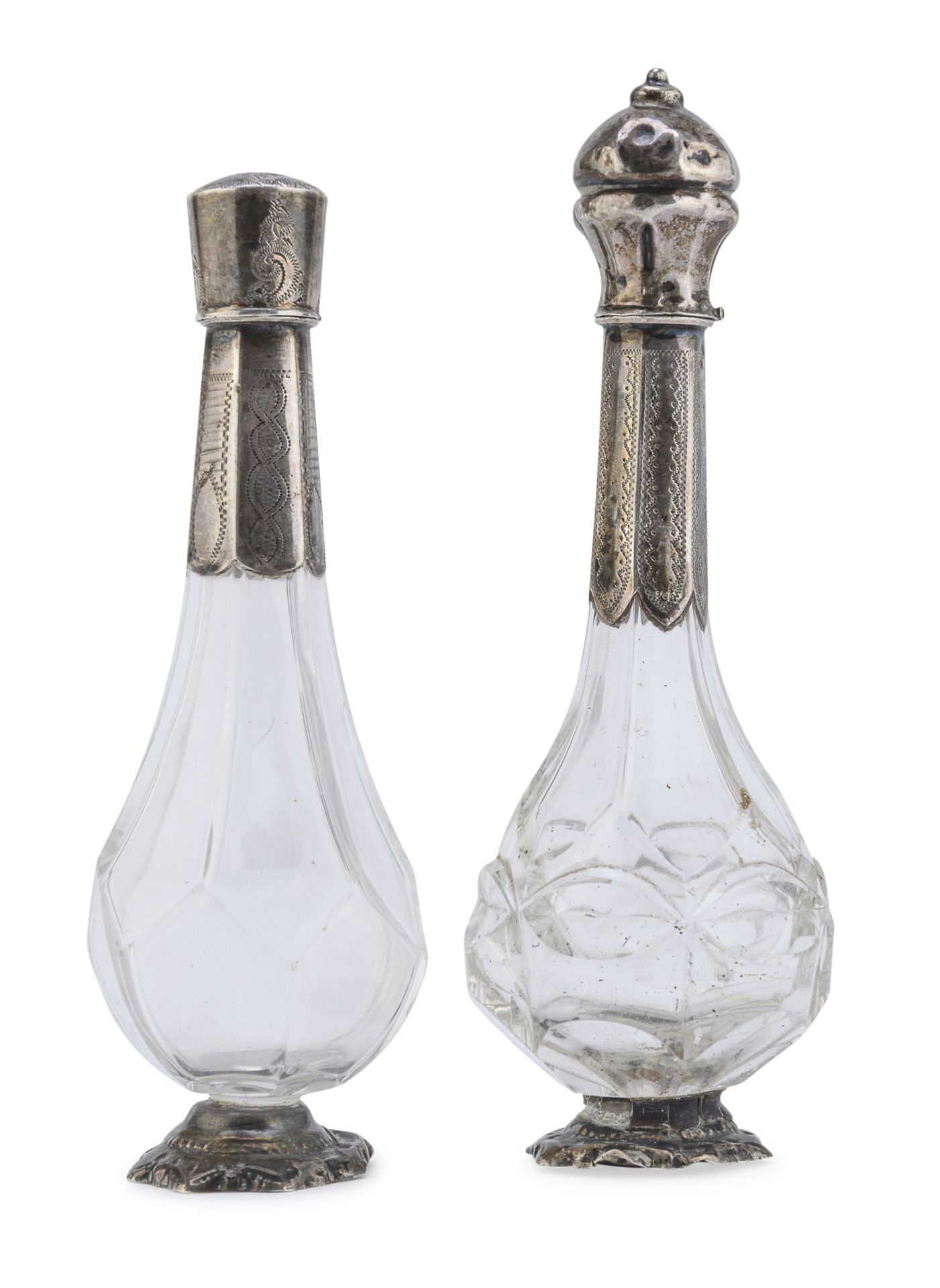 PAIR OF GLASS AND SILVER PERFUME BOTTLES 19th CENTURY