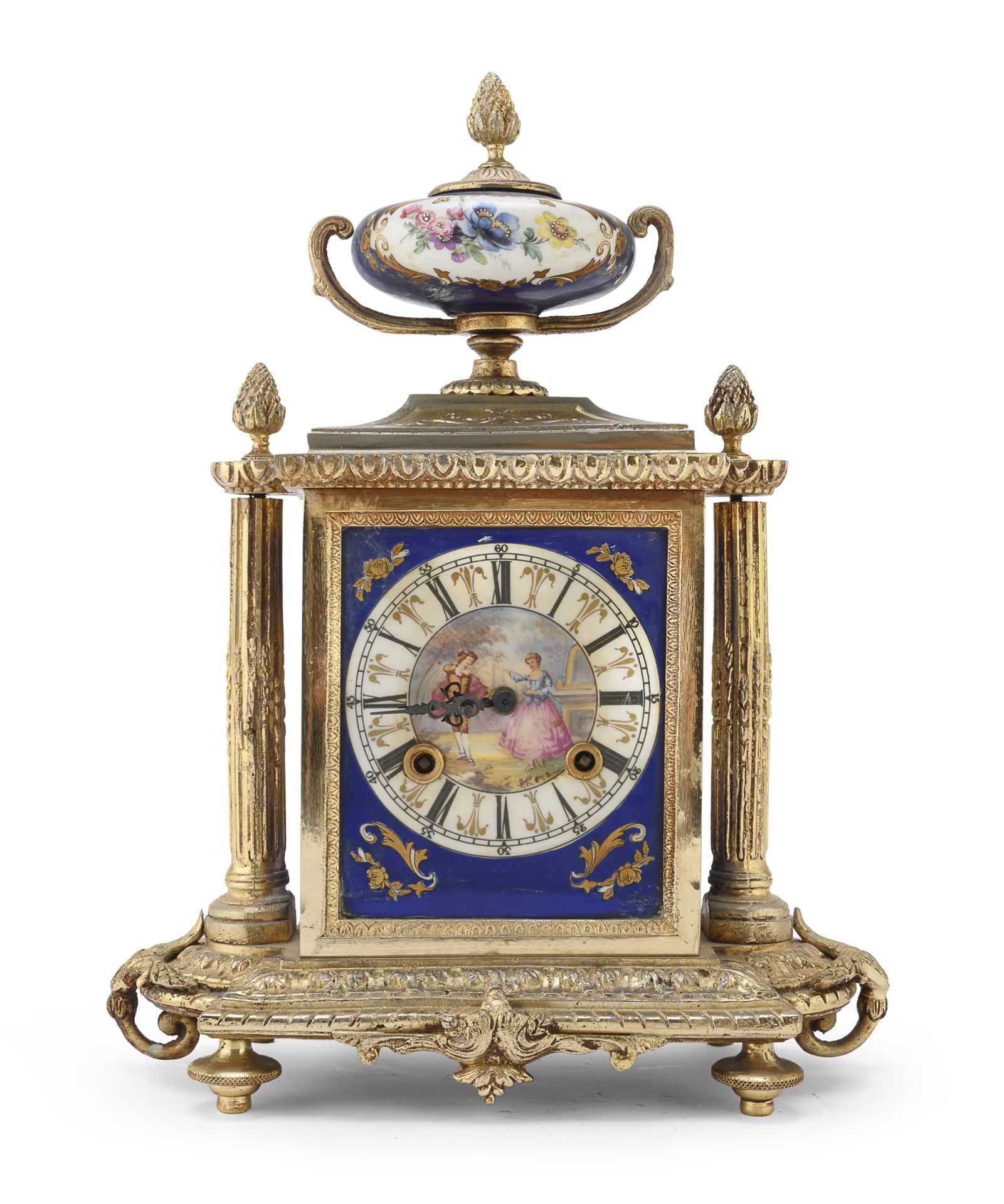 TABLE CLOCK IN METAL AND PORCELAIN EARLY 20TH CENTURY