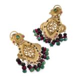 GOLD EARRINGS WITH RUBIES SAPPHIRES AND EMERALDS