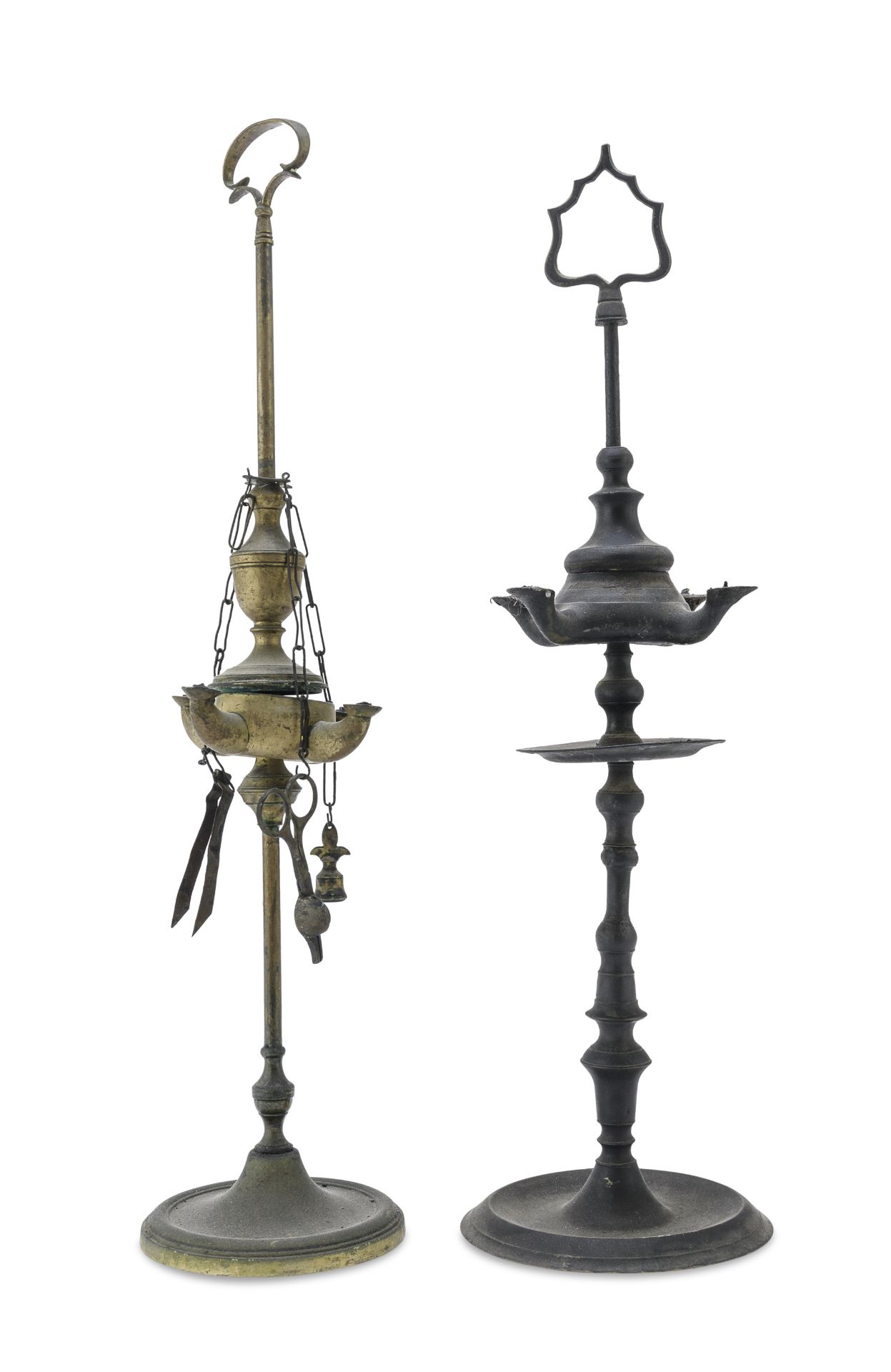 TWO METAL OIL LAMPS 19th CENTURY