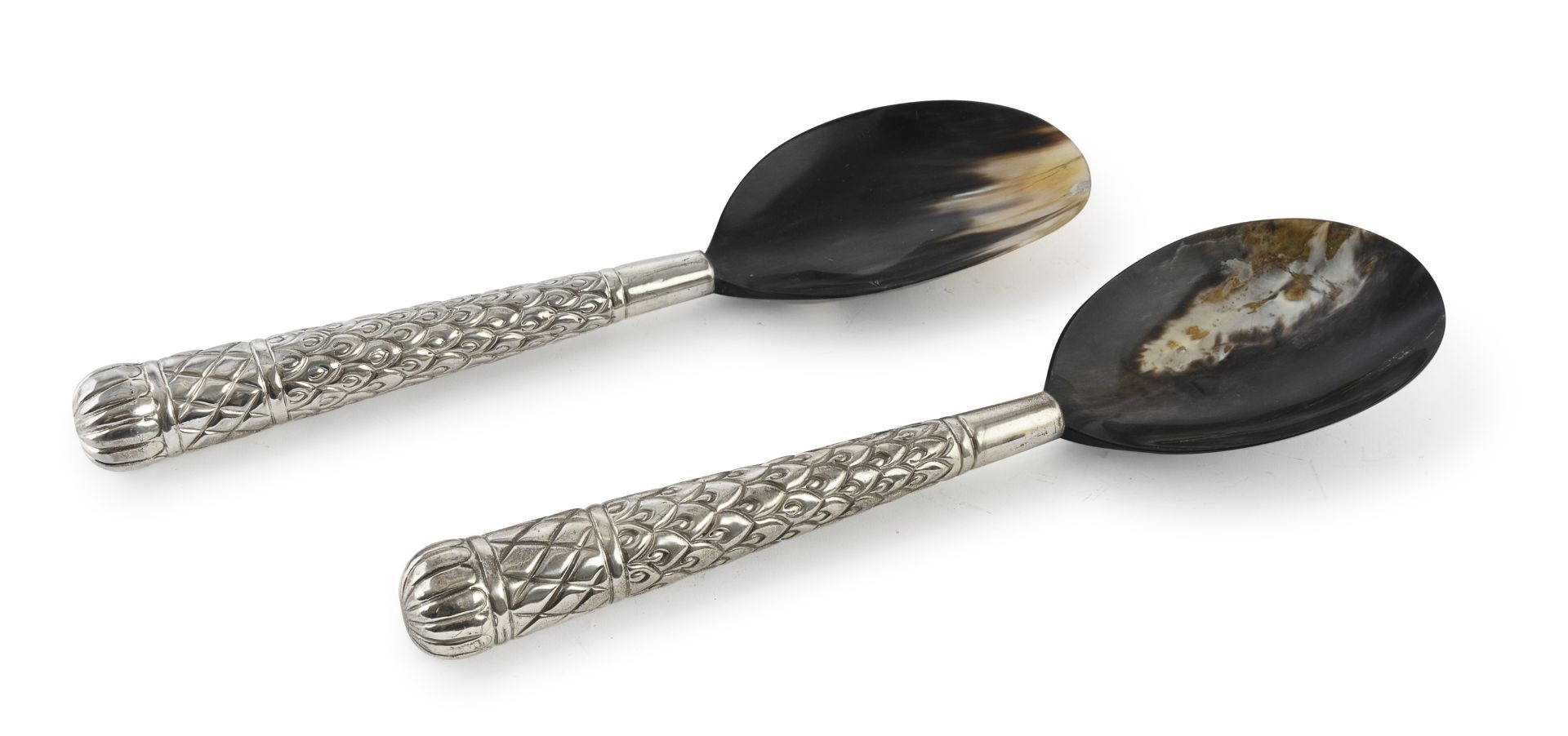PAIR OF SILVER-PLATED ROASTING SPOONS 20TH CENTURY