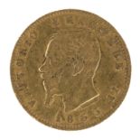 FIVE-LIRA GOLD COIN KINGDOM OF ITALY VITTORIO EMANUELE II 1865