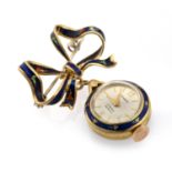 GOLD WATCH BROOCH WITH ENAMELS