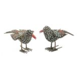 PAIR OF METAL BIRDS WITH TURQUOISE AND CORAL EARLY 20TH CENTURY