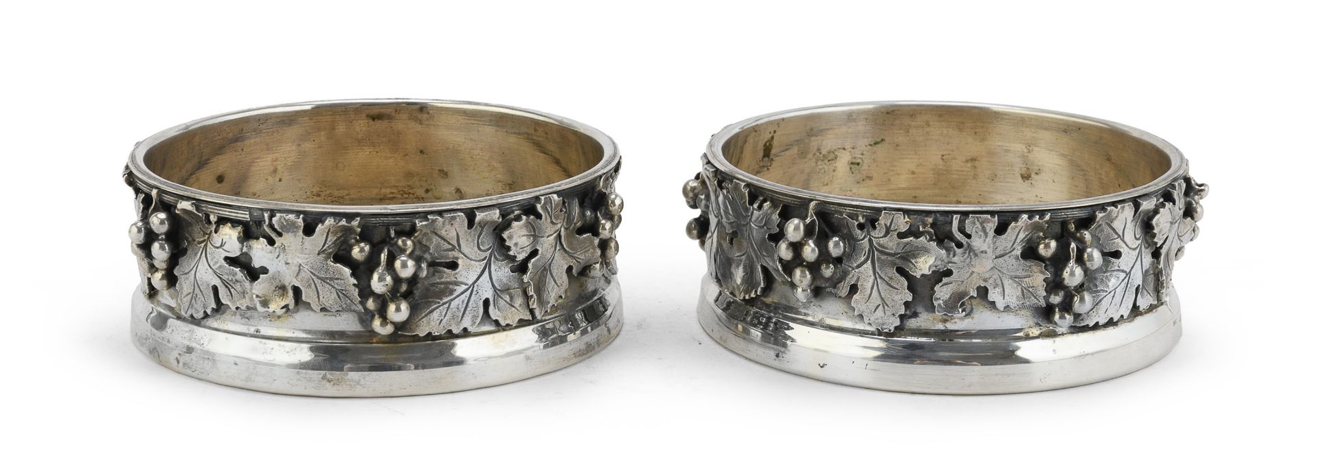 PAIR OF SILVER BOTTLE COASTERS MILAN LATE 20TH CENTURY