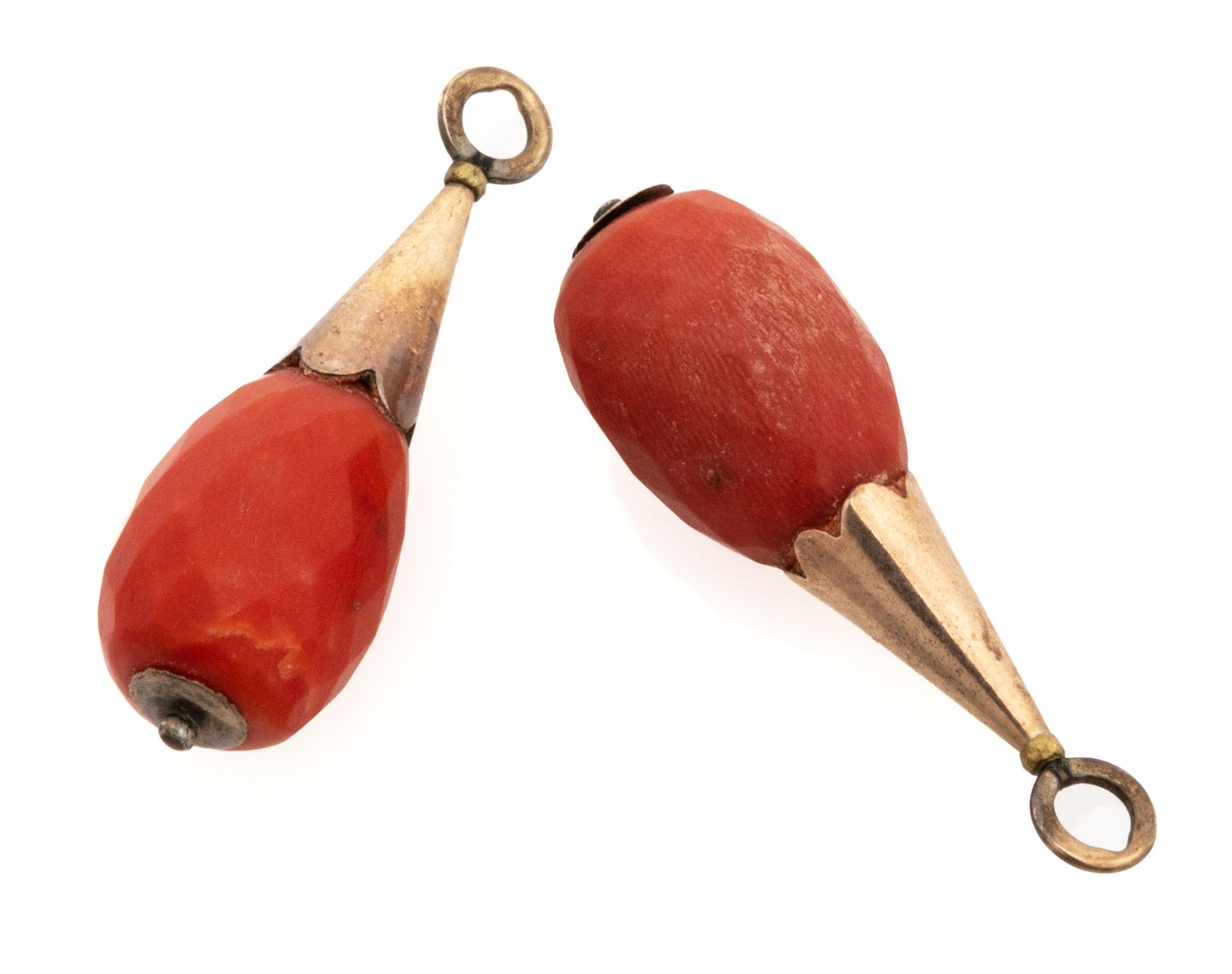 TWO GOLD PENDANTS WITH CORALS