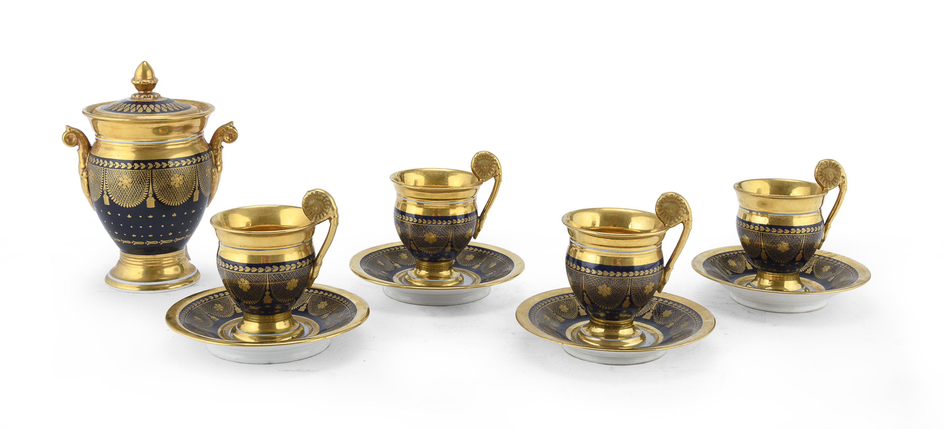 SET OF PORCELAIN CUPS AND SUGAR BOWL FRANCE 19th CENTURY