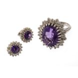 SET OF WHITE GOLD RING AND EARRINGS WITH AMETHYST AND DIAMONDS