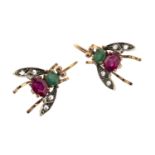 GOLD EARRINGS WITH EMERALDS RUBIES AND DIAMONDS