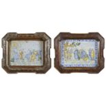 PAIR OF MAJOLICA TILES PROBABLY LATE 19TH CENTURY CASTLES