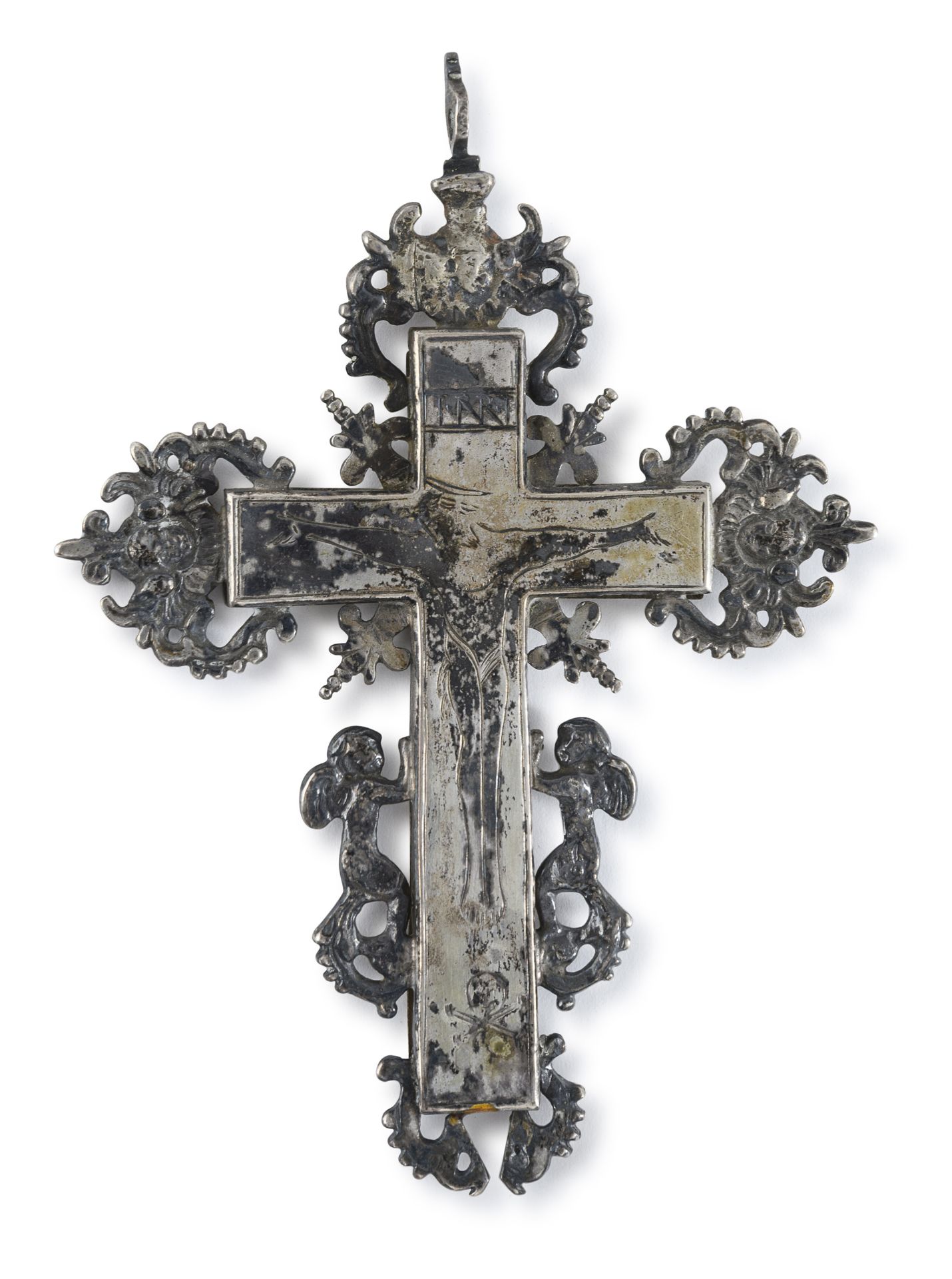 SMALL SILVER-PLATED CRUCIFIX 18th CENTURY