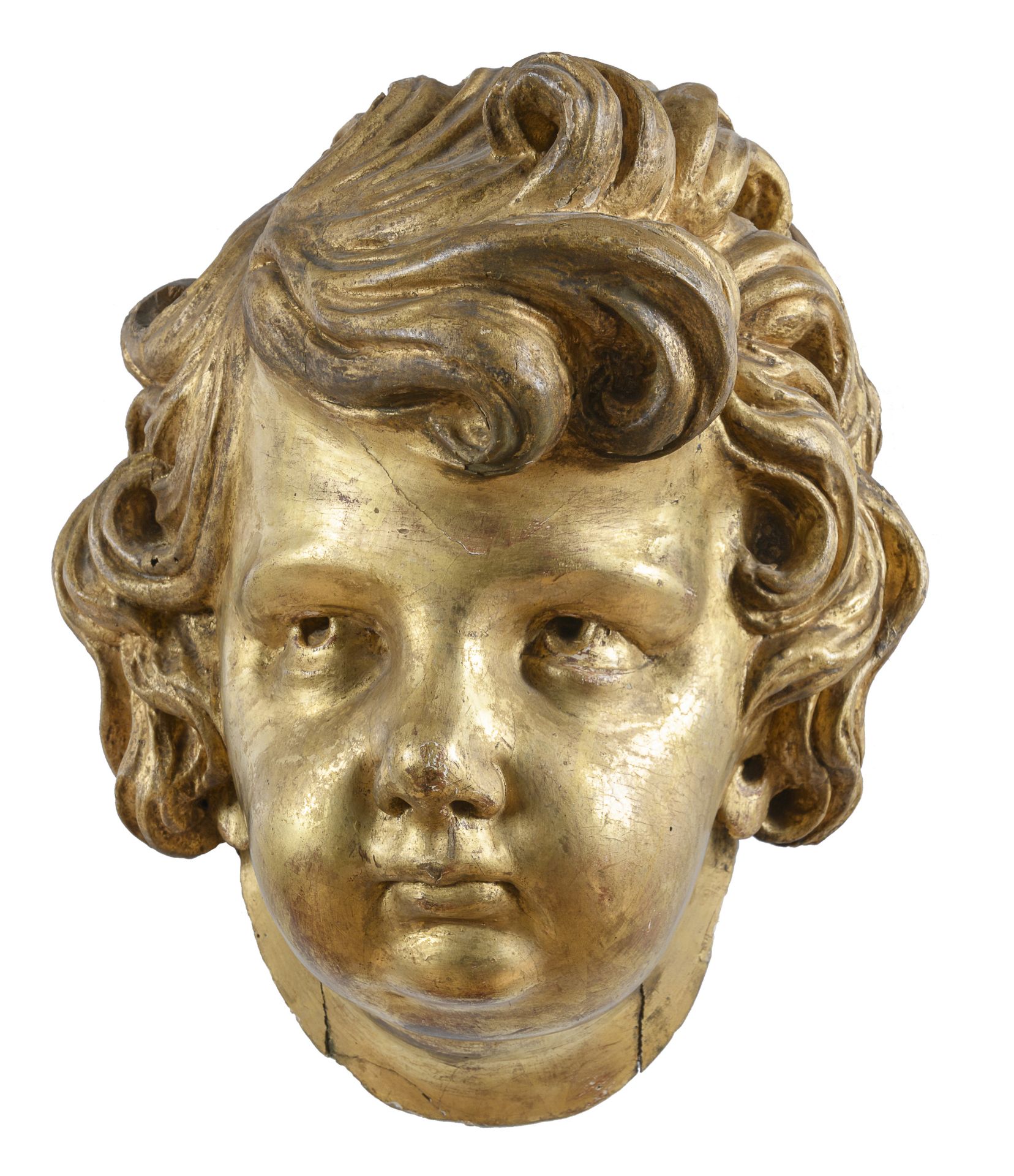 BIG WOODEN HEAD OF CHERUB 19TH CENTURY