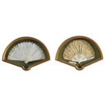 TWO SILK AND BONE FANS EARLY 20TH CENTURY