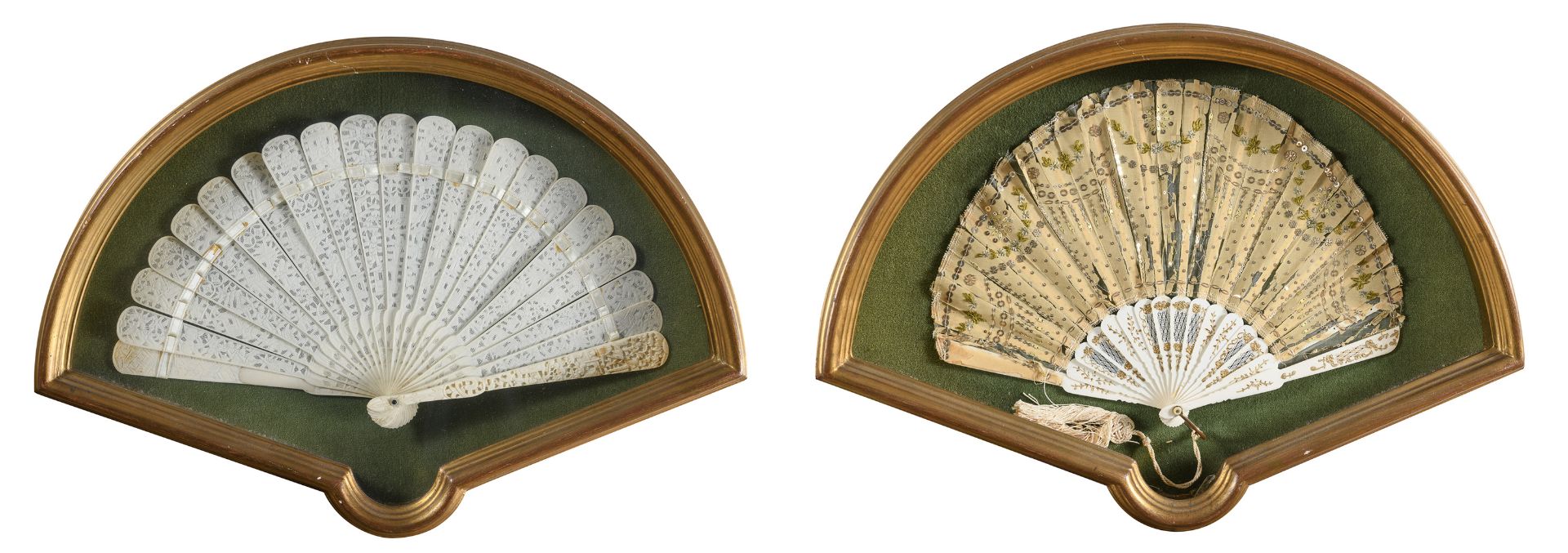 TWO SILK AND BONE FANS EARLY 20TH CENTURY