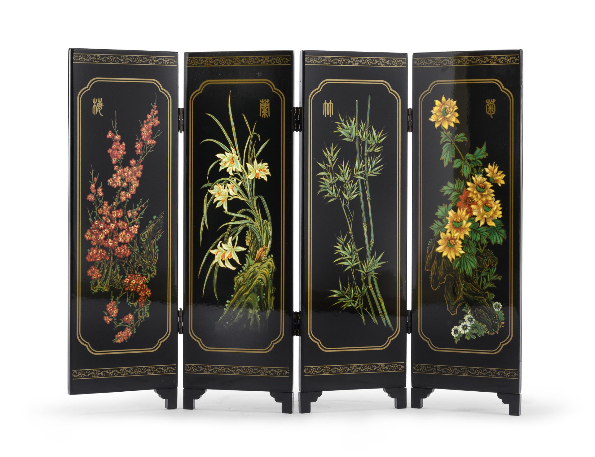 A CHINESE BLACK LACQUER TABLE SCREEN 20TH CENTURY