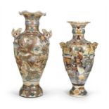 TWO JAPANESE POLYCHROME AND GOLD ENAMELED CERAMIC VASES FIRST HALF 20TH CENTURY. DEFECTS