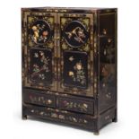 A CHINESE BLACK LAQUER WOOD SIDEBOARD WITH HARD STONES INLAID 20TH CENTURY.