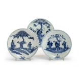 THREE SMALL CHINESE BLUE AND WHITE PORCELAIN DISHES EARLY 20TH CENTURY