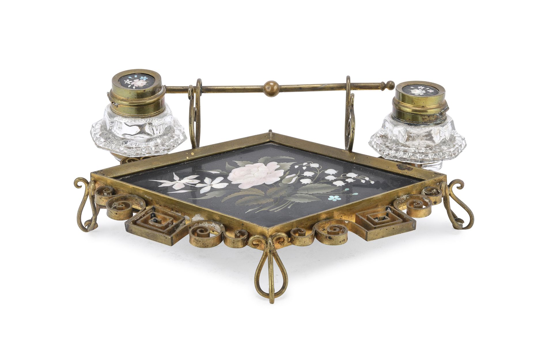 INKWELL WITH MARBLE INLAY LATE 19TH CENTURY