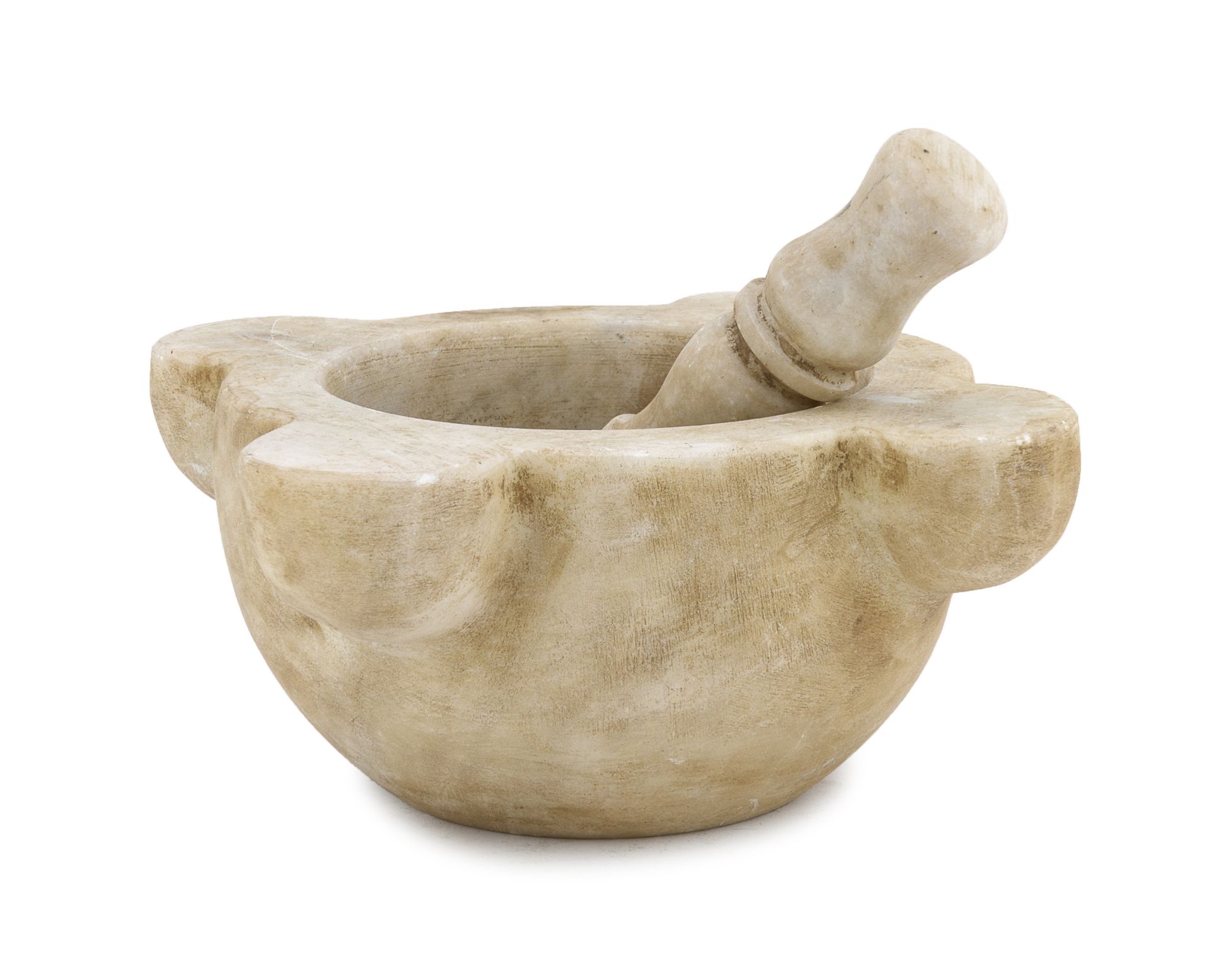 MORTAR WITH PESTLE IN WHITE MARBLE 19TH CENTURY